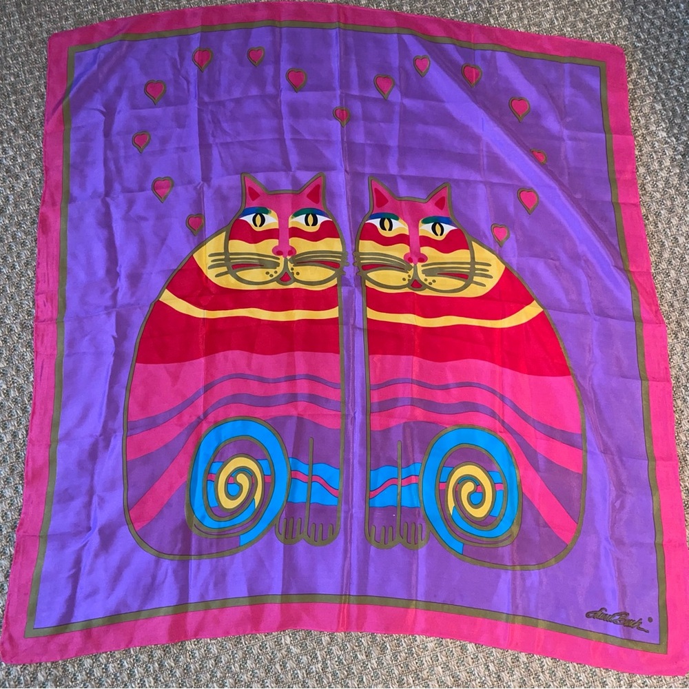 Laurel Burch Purple and Pink Cat Scarf